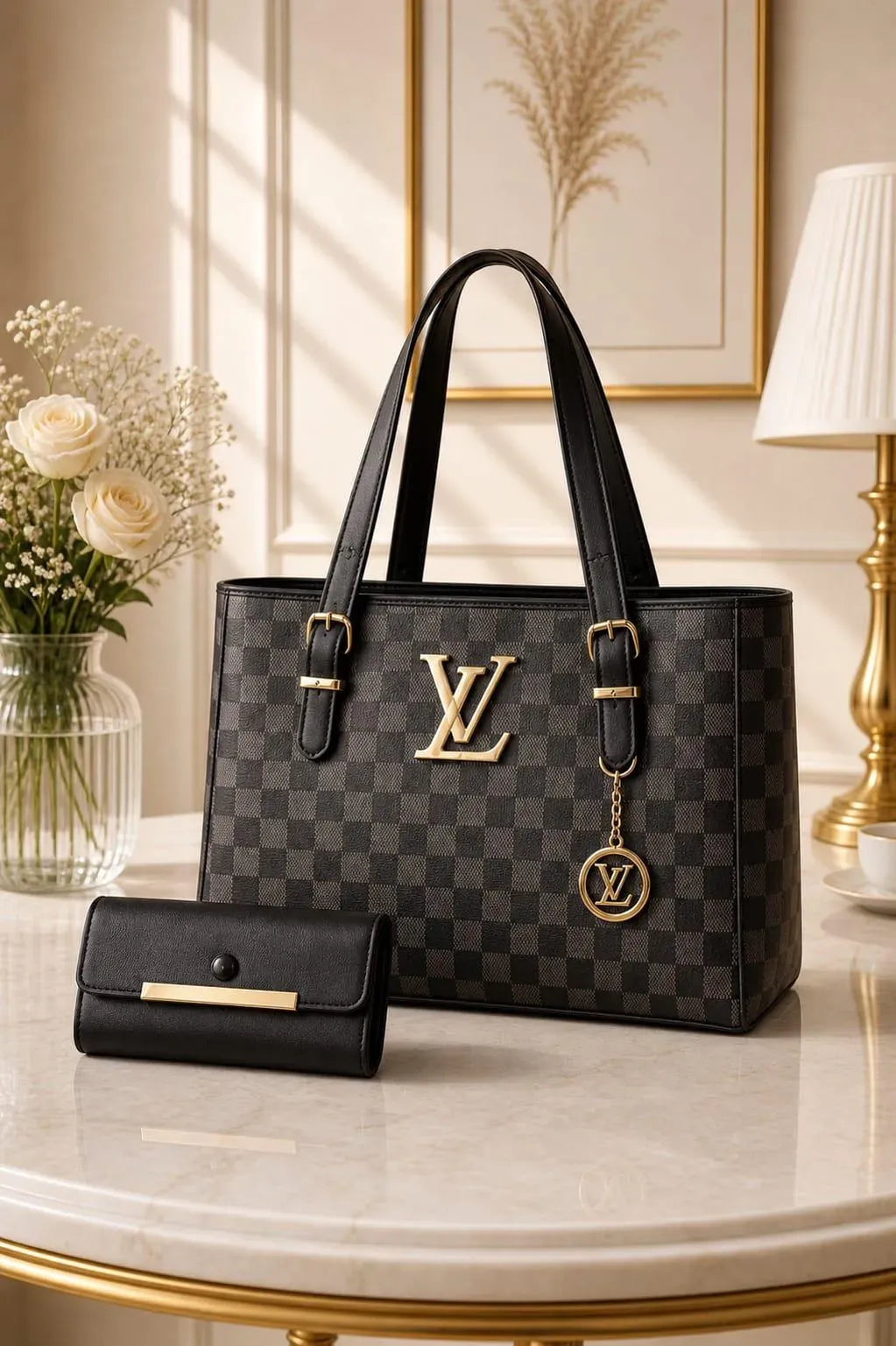 Black Leather Shoulder Bag for Women 3cm Plain Design
