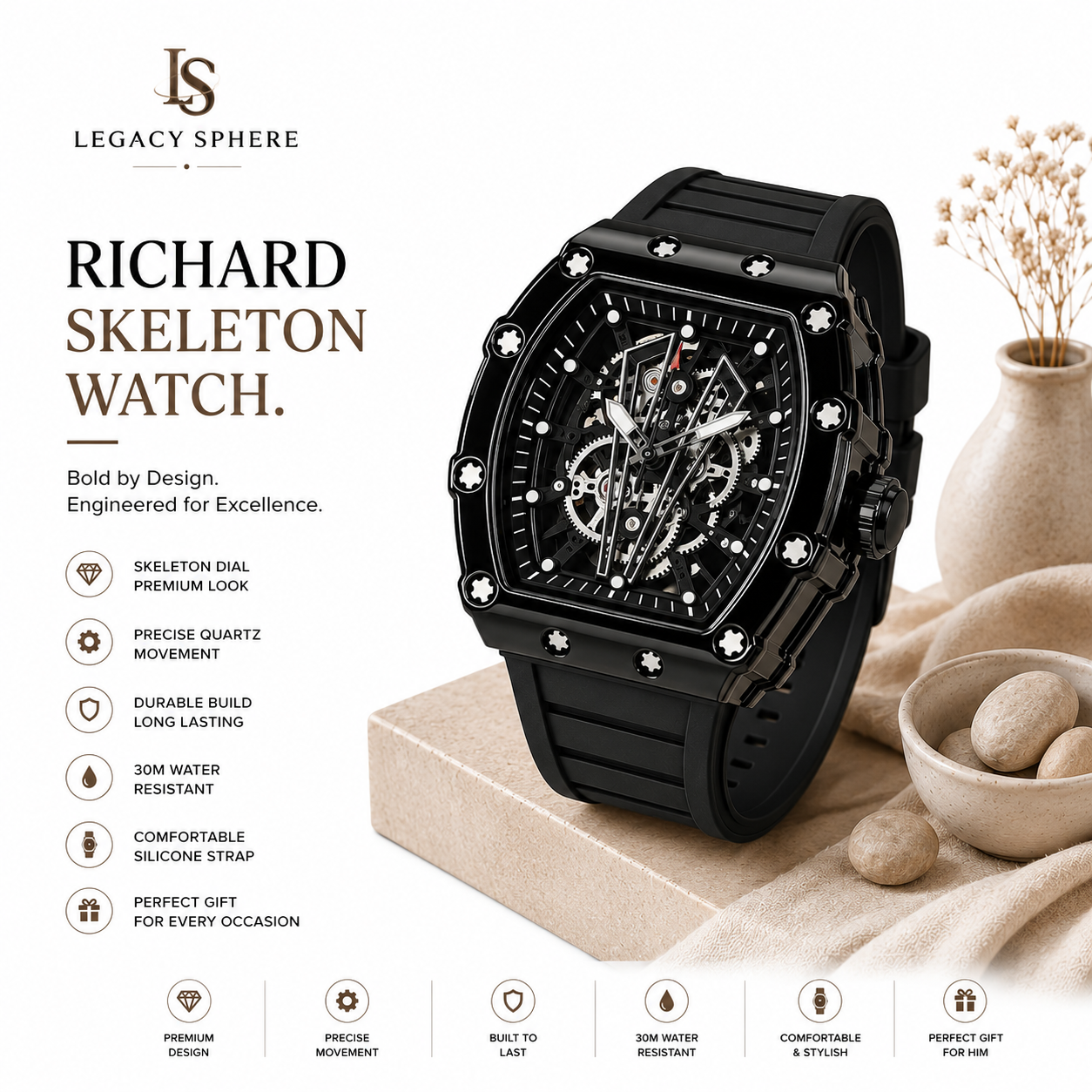 Richard Black Belt Skeleton Watch: Elevate Your Style with Precision Timekeeping